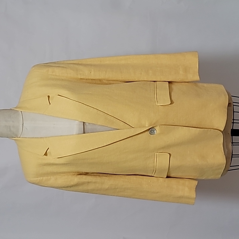 Womens Vintage Yellow Linen Suit Jacket Blazer, Jennifer Moore, Size 8